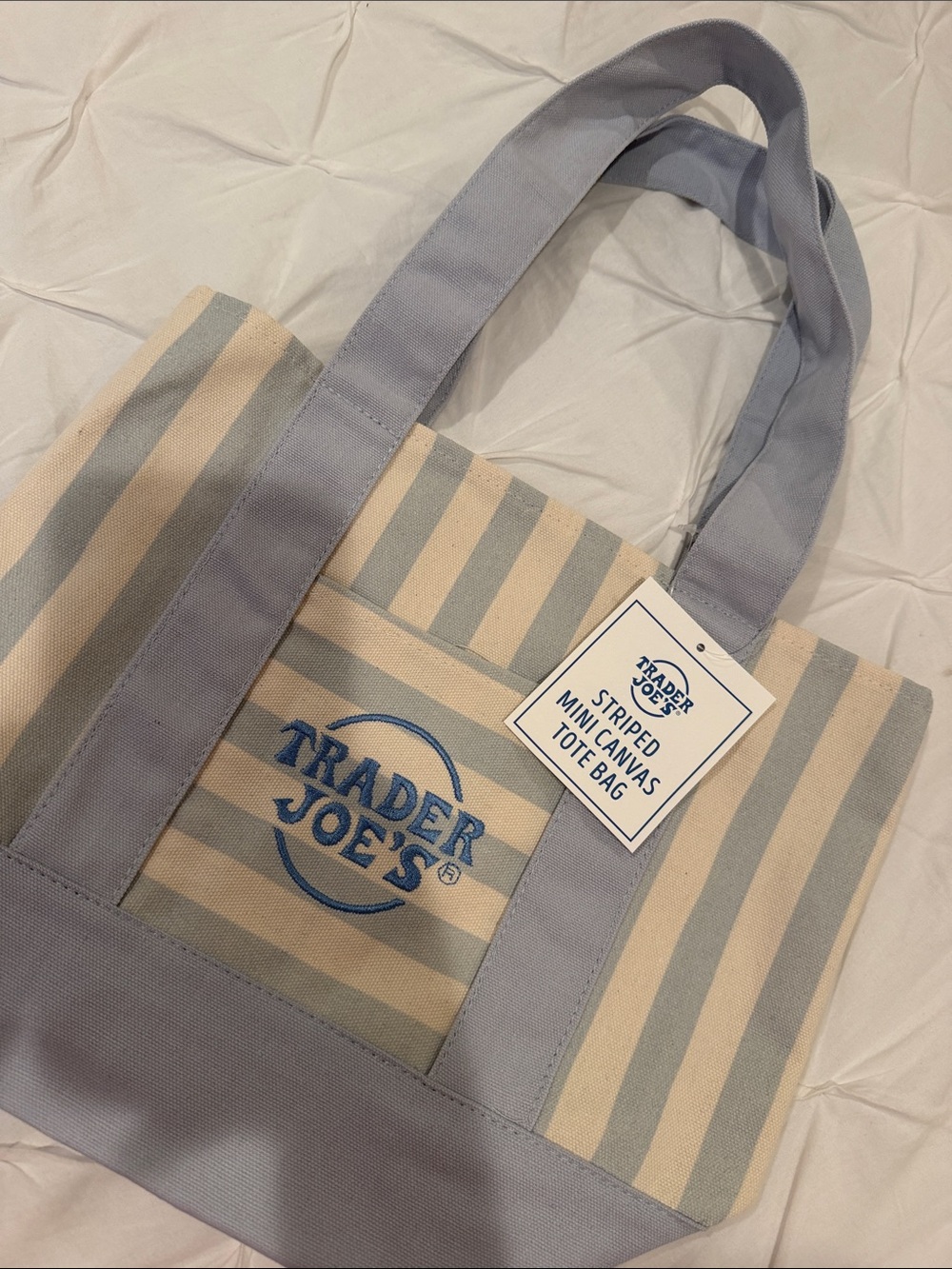 New Trader Joe's Striped Canvas Mini Tote Bag Summer 2026 - Picture 3 of 5
